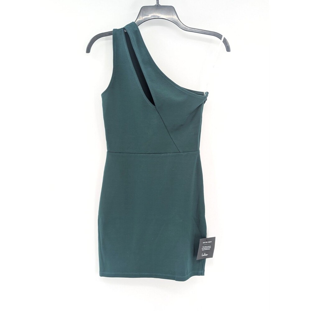Lulus Green Down to Party One Shoulder Sleeveless Mini Bodycon Dress Size XS